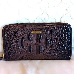 BRAHMIN Vintage SURI BROWN MELBOURNE GENUINE LEATHER ZIP AROUND WALLET
